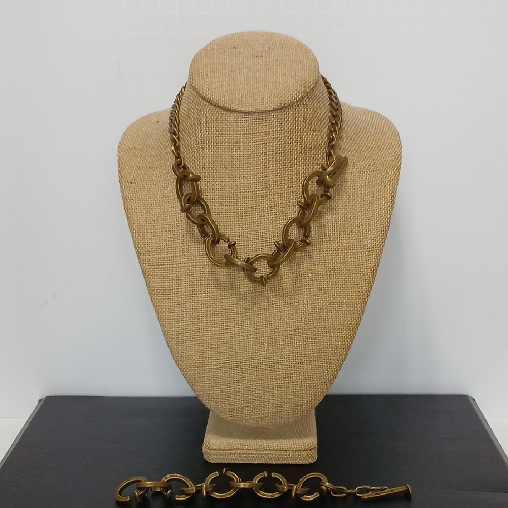 Giles & Brother Aged Brass-Tone Railroad Spike Necklace & Bracelet Set NWOT